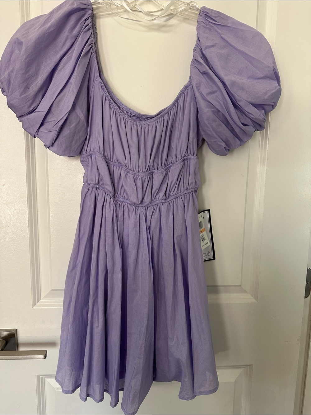 Macy's Lavender Puff Sleeve Smocked Waist Mini Dress